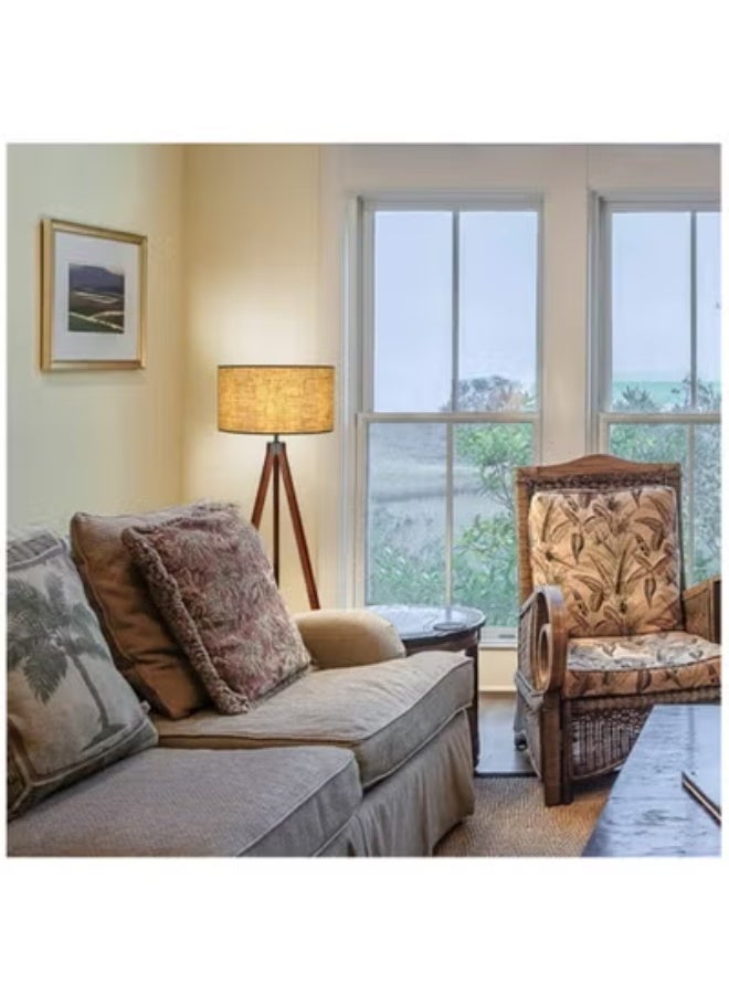 بيوينتي حامل إضاءة أرضي ثلاثي القوائم من الخشب، مصباح عمودي حديث بقاعدة E26، مصباح أرضي خشبي للقراءة بأرجل من الخشب الصلب للمعيشة، غرف الدراسة والمكاتب - Image 2